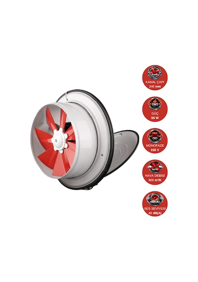 Dündar 24 cm K 25 55 watt 800 m3/h 1375 DD 220/230 volt Monofaze Ev Pencere Tipi Kapaklı Aksiyal Fan Aspiratör