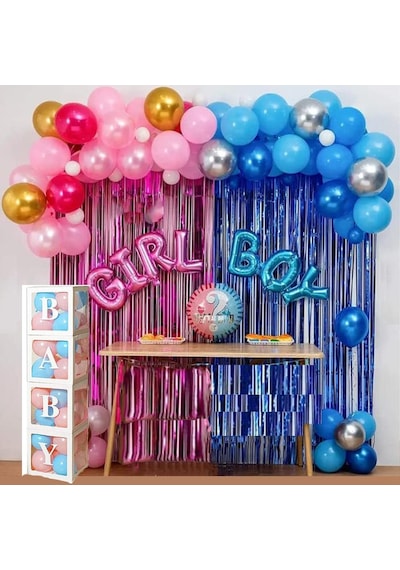 Cinsiyet Belirleme Parti Seti Baby Kutu,fon Perde, Folyo Balon Ve Balon Zincir Seti Konsept 2