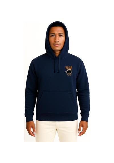 Bahriyeli Collection Kapüşonlu First Class Diver Cep Ve Sırt Baskılı Unisex Sweatshirt Lacivert