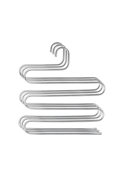 Kancalı Metal Pantolon Askısı 5 Katlı 2'li Set Gümüş Renk Çok Renkli