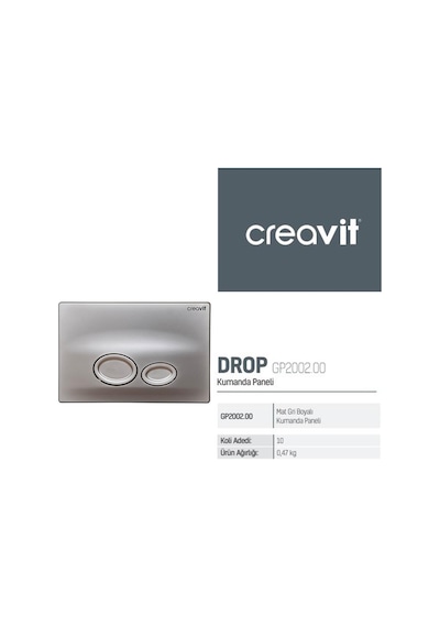 Creavit Gömme Rezervuar Hela Taşı İçin+ Drop Mat Gri Kumanda Paneli Beyaz