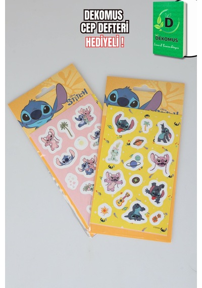 X Dekomus Lisanslı Stitch 2'li Kuşe Sticker Ve Dekomus Cep Defteri Seti Altın