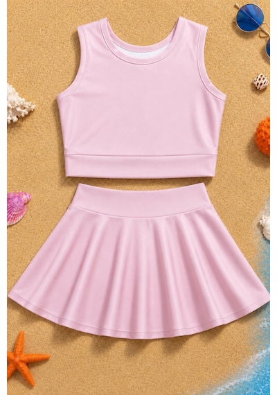 Esila Kids Kız Çocuk Mayo Takım Şort Etekli Alt Ve Üst Pembe
