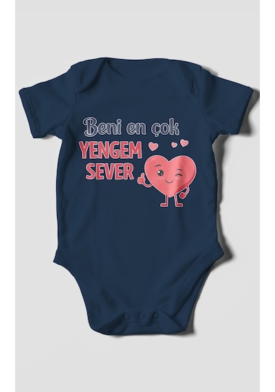 Morivokids Beni En Çok Yengem Sever Kısa Kollu Bebek Body %100 Pamuk Lacivert