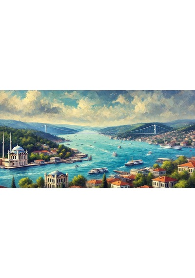 İstanbul Boğaz Manzarası Kanvas Tablo 60x120cm Çok Renkli