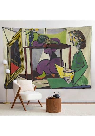 Pablo Picasso - İç Mekanda Bir Kız Çizimi Duvar Örtüsü-7081
