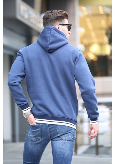 Madmext Lacivert Nakışlı Kapüşonlu Sweatshirt 6012 Lacivert