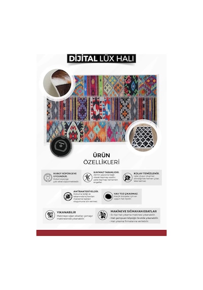 Dijidekor Halı Siyah Cool Tual Yıkanabilir Saçaklı Kesme İnce Yolluk Kilim Salon Halısı Modelleri Çok Renkli