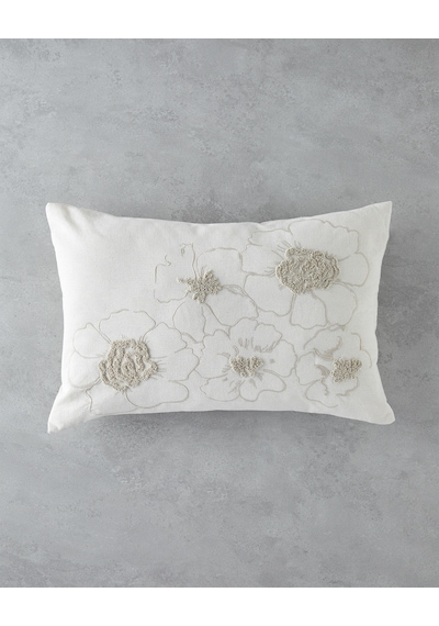 English Home Buds Nakışlı Dekoratif Kırlent 33x50 Cm Ekru Ekru