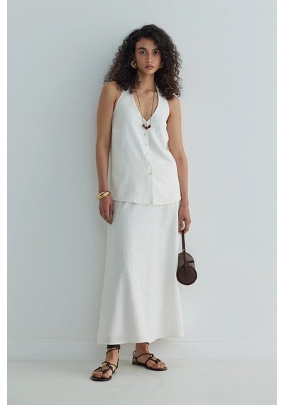 Suud Collection Beyaz Serena Kloş Etek