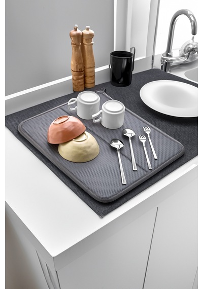 44x36cm Gri Katlanabilir Bulaşık Matı Kurutma Örtüsü Üstü Süper Emici Mikrotex Sünger Kalın Bez Bamb Diğer