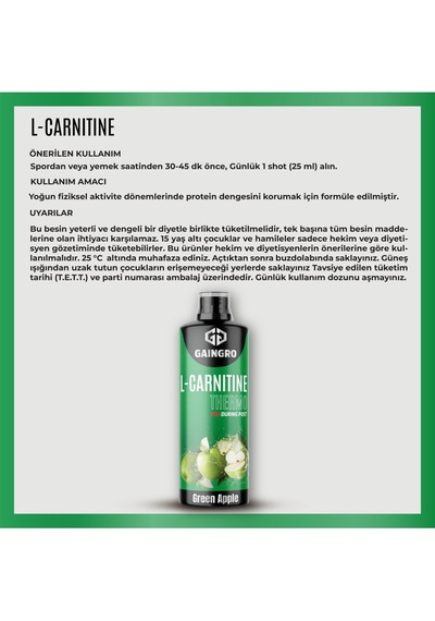 L-carnitine Thermo - Yeşil Elma Aromalı - 3000 Mg L-karnitin - 1000 Ml - 40 Servis
