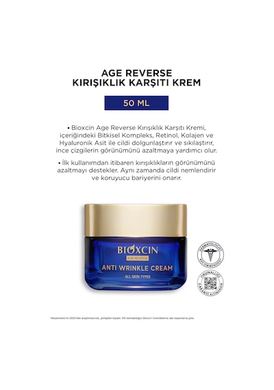 Age Reverse Kırışıklık Karşıtı Krem 50 ml - %10 Retinol, Kafein, Dolgunluk, Sıkılık