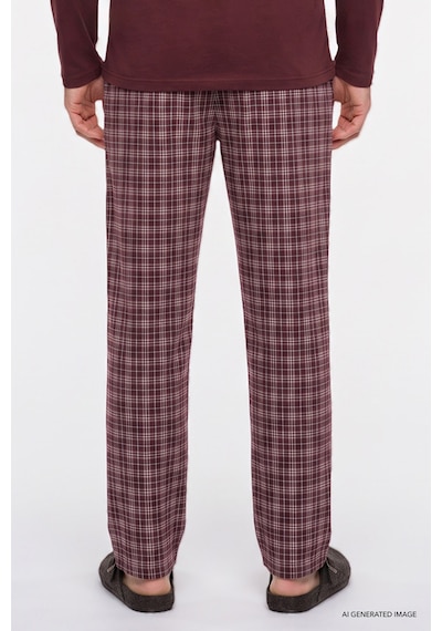 Ac&Co / Altınyıldız Classics Erkek Bordo %100 Pamuk Standart Fit Hakim Yaka Desenli Cepli Pijama Takımı