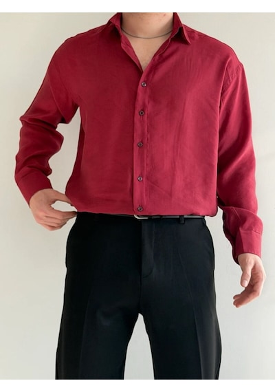 Relaxed Fit Hafif Rahat Modal Kumaş Gömlek Bordo
