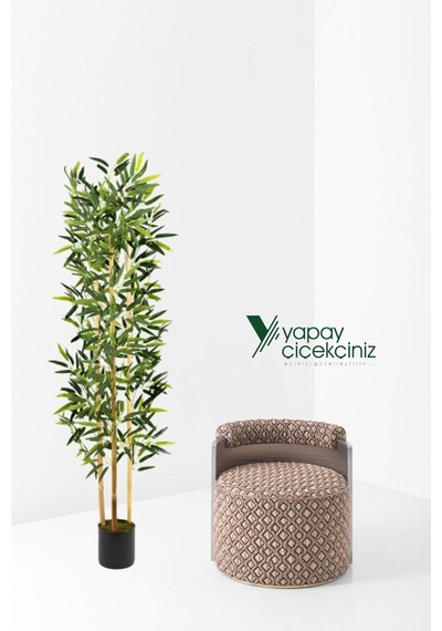 Yapay Çiçekçiniz Yapay Yoğun Yapraklı Dekoratif Bambu Ağacı 3 Gövde 150cm
