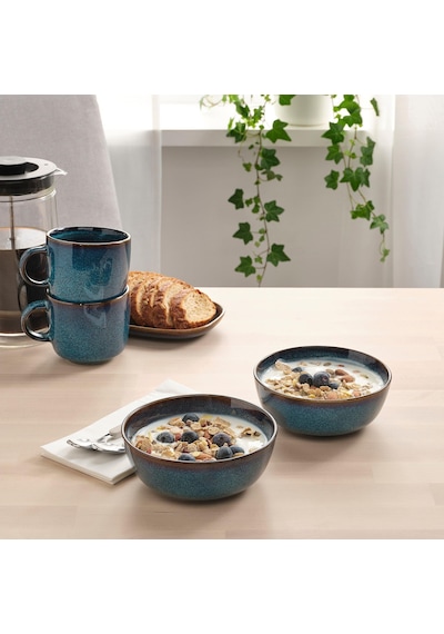 4 Lü Kase Seti Mavi Renk 14 Cm Meridyendukkan Stoneware, Renkli Sır