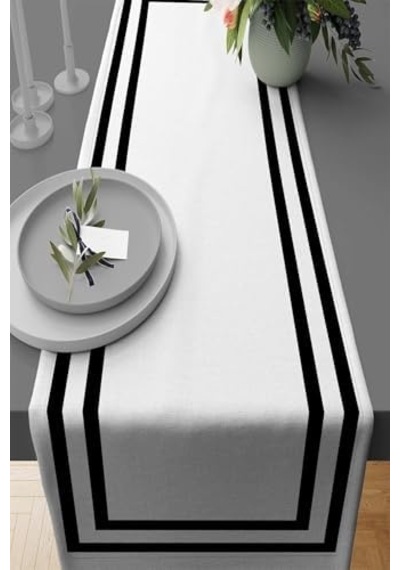 40x140cm Klasik Çerçeveli Tay Tüyü Dokuma Premium Leke Tutmaz Kumaş Masa Örtüsü Runner Rnr321 Acı Kahverengi