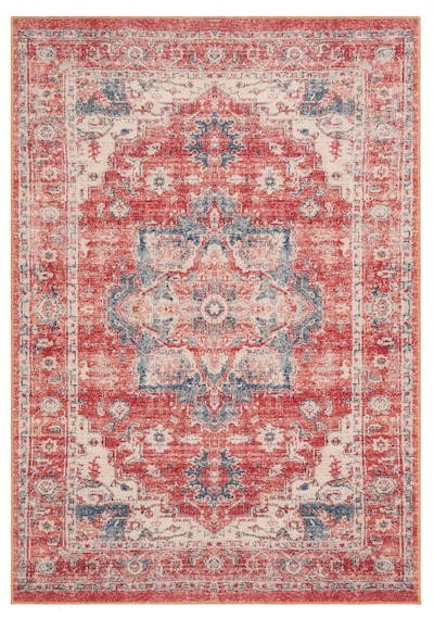 Elısta Vıntage Vintage Tasarımlı Yumuşak Bukle Dokuma Kaymaz Tabanlı Yıkanabilir Modern Halı Kırmızı -  Bej