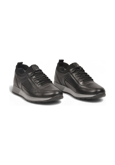 Castle Black Siyah Hakiki Deri Lastik Bağcıklı Erkek Casual Sneaker Ayakkabı 42158