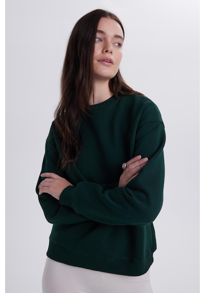 Tudors Kadın Oversize Geniş Kesim Pamuklu Bisiklet Yaka Yeşil Sweatshirt-39930 Yeşil