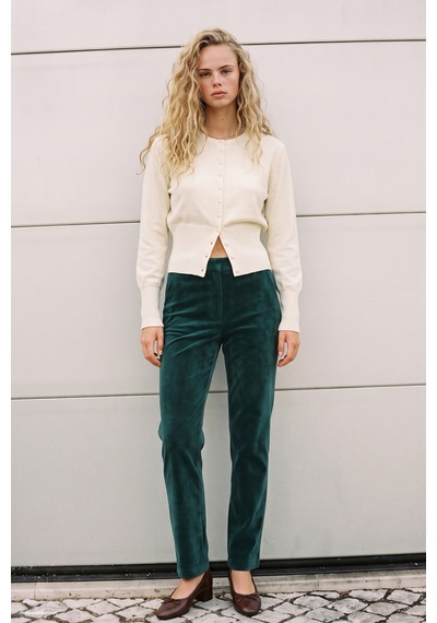 Sateen Süet Pantolon - Zümrüt-138019