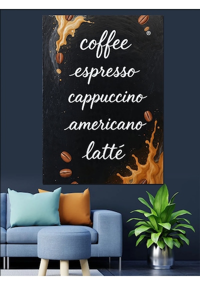 Ahşap Tablo Kahve Çeşitleri Yazı Posteri