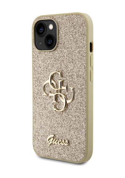 Apple Uyumlu iPhone 15 Kılıf Guess Lisanslı 4g Büyük Metal Logolu Glitter Kapak Siyah