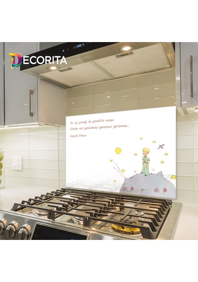 Decorita Cam Ocak Arkası Koruyucu|Küçük Prens Desenli|49,5cmx76cm