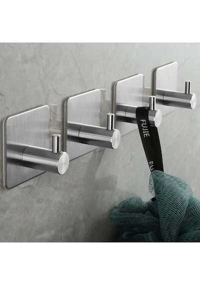 2 Adet Paslanmaz Çelik Inox Banyo Askısı / Bornoz Askısı / Havlu Gümüş