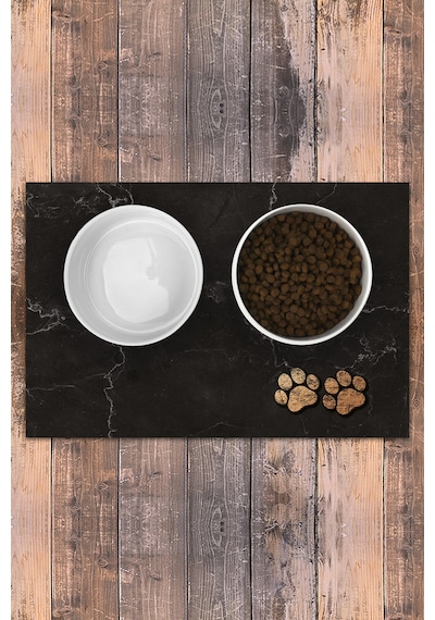 Evaşk Vinil Kaymaz Tabanlı Keçe Baskılı Evcil Hayvan Pet Mama  Paspası 40x60 Renk SİYAH PM0140S