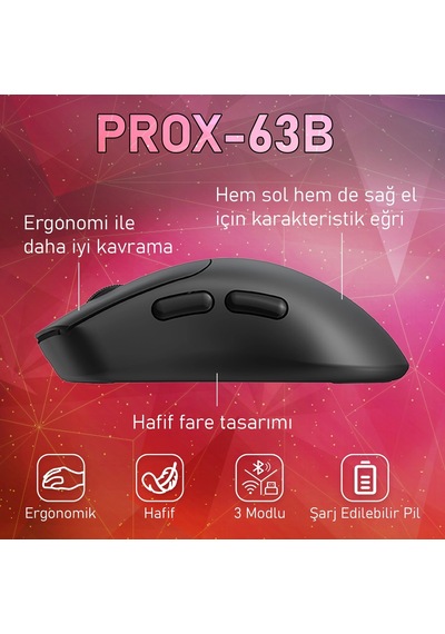 Gameagle PROX-63B Ultra Hafif Kablosuz 3 Mode Optik Oyuncu Mouse