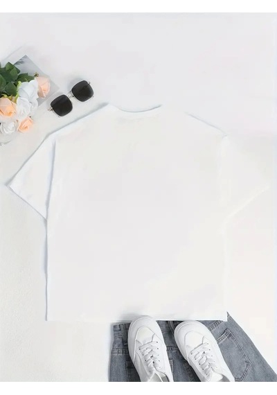 Wear Vexel Kadın T-shirt Ördek Baskılı Bisiklet Yaka Kısa Kol Tişört - Beyaz Beyaz
