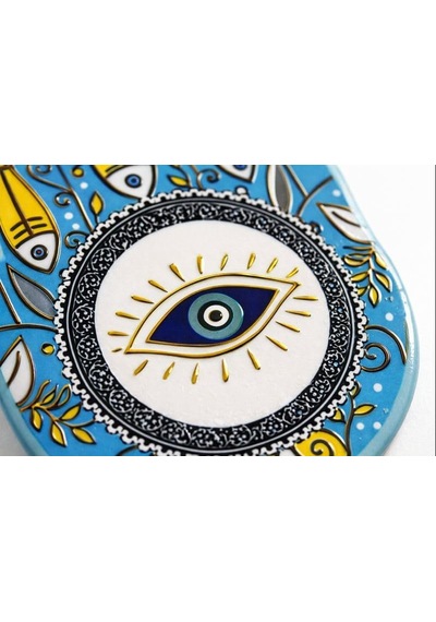 Seramik Nazar Duvar Süsü Fatma Eli Hamsa / 13 Cm El Yapımı / Kapı Girişi & Salon Dekoru / Anlamlı Hediye Çok Renkli