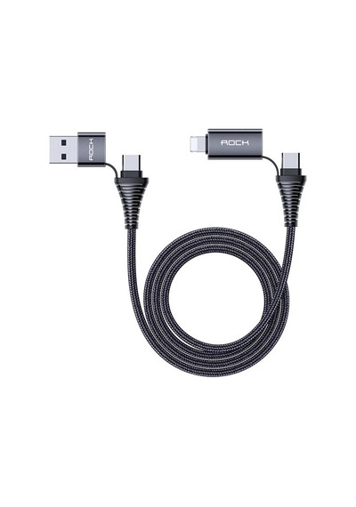 Rock R12 4 In 1 Çok Fonksiyonlu 1 Metre Pd Hızlı Şarj Ve Data Kablosu Siyah