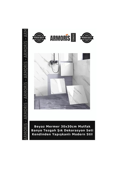 Beyaz Mermer 30x30cm Mutfak Banyo Tezgah Şık Dekorasyon Seti Kendinden Yapışkanlı Modern Stil