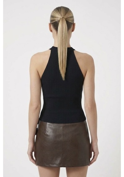 Neden Tekstil Kadın Taşlı Fitilli Halter Yaka Crop Bluz - Siyah