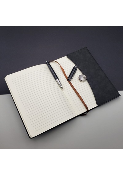 Kişiye Özel Özel Kutulu Deri Defter Ve Roller Kalem Seti Siyah