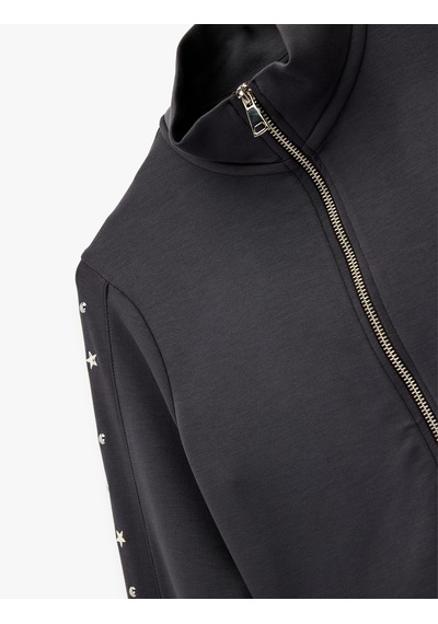 Koton Slim Fit Fermuarlı Uzun Kollu Dik Yaka Yıldız Ve Zımba Detaylı Crop Hırka Antrasit 6wak30120ek Antrasit