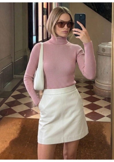 Onno Style Women Fitilli Balıkcı Yaka Basic Kazak Pudra Pembe