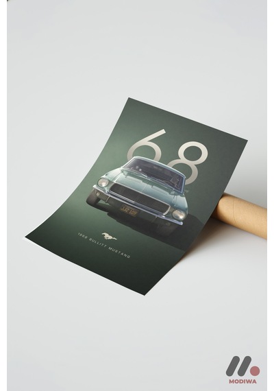 Ford Mustang Bullitt 1968 Poster, Çerçevesiz Yüksek Kalite Duvar Afişi - Oto Severlere Özel Hediye