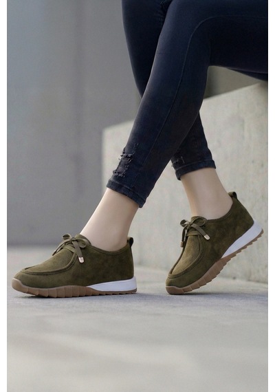 Tw Tonny White New York 057 Kadın Renkli Tabanlı Sneaker Yürüyüş Ayakkabısı Haki