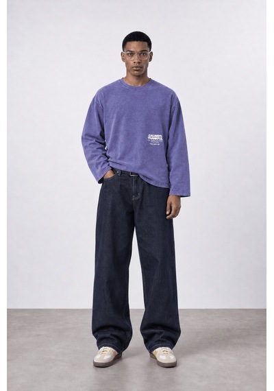 Respire Erkek Always Baskılı Yıkamalı Oversize Long Sleeve Mor