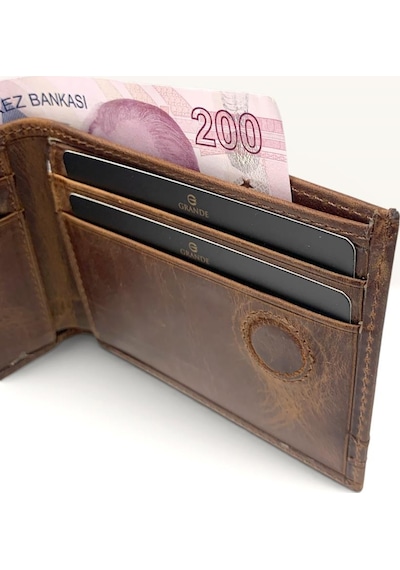 Grande Hakiki Deri Erkek Cüzdanı Gizli Mıknatıslı Taba