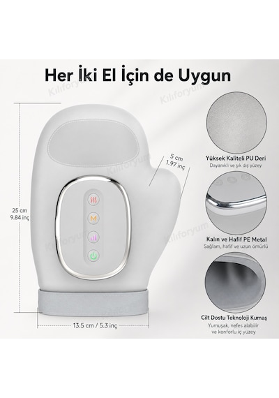 En-120 Akıllı El Masaj Aleti Isıtmalı Hava Basınçlı 3 Modlu, 5 Kademeli, 2000mah Şarjlı El Ve Bilek Masaj Cihazı Gri