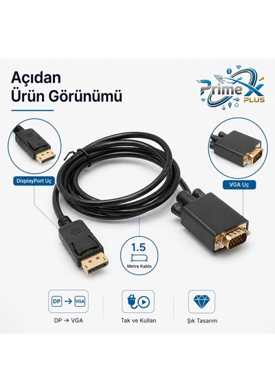 Primex Px-1256 1.5 Metre Displayport To Vga Kablo, Dp Erkek To Vga Erkek Çevirici Kablo, Displayport Bilgisayar Laptop Ekran Kartından Vga Monitöre Gö Primex Px-1256 1.5 Metre Displayport To Vga Kablo, Dp Erkek To Vga Erkek Çevirici Kablo, Displayport Bilgisayar Laptop Ekran Kartından Vga Monitöre Gö