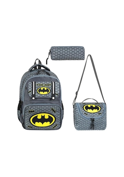 İlkokul Çantası 3'lü Set 42 30 Cm Beslenme Çantası Kalem Kutusu Ortopedik Sırt Erkek Çocuk Kids Bag Gri