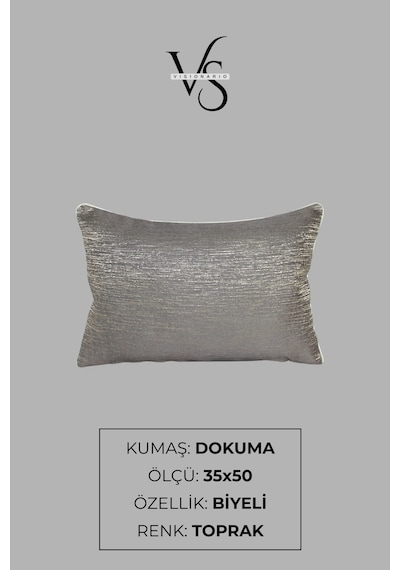 Kırlent Kılıfı Çizgili Desenli Jakarlı Dokuma Kumaş 2'li 45x45 Ve 35x50 Çift Taraflı Biyeli Toprak