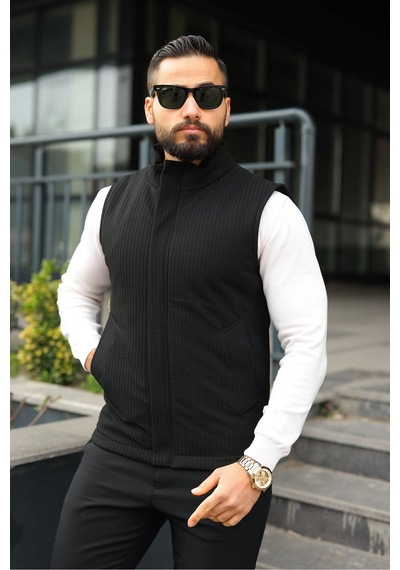 Baselco Gizli Patlı Slim Fit Spor Şık Yelek Siyah