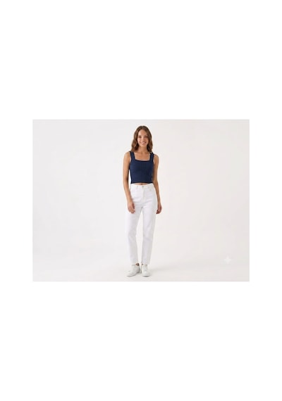 Onno Style Women Kolsuz Askılı Kare Yaka Fitilli Triko Kadın Bluz Lacivert